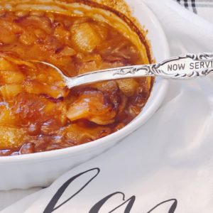 Oven Baked Pork and Beans from Farmwife Feeds are a classic bbq staple that also makes a great side dish for everyday meals. #beans #bbq #pork