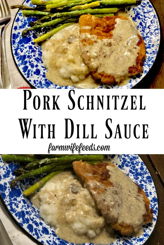 Pork Schnitzel with Dill Sauce is a great way to take pork tenderloins to the next level with an easy recipe. #pork #castiron #schnitzel