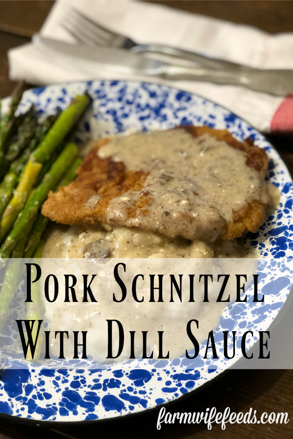 Pork Schnitzel with Dill Sauce is a great way to take pork tenderloins to the next level with an easy recipe. #pork #castiron #schnitzel