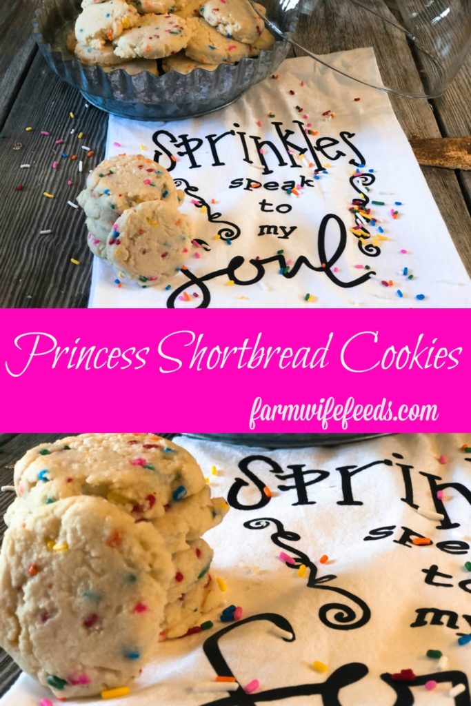 Princess Shortbread Cookies from Farmwife Feeds is a classic shortbread cookie full of sprinkles and a light lemon fresh flavor. #cookie #shortbread #sprinkles #princessflavoring