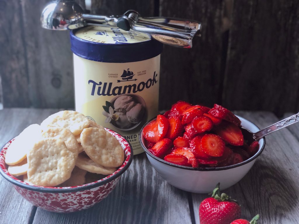 Strawberries and Pie Crust Cookies from Farmwife Feeds are a classic summer treat you eat with ice cream that everyone will love. #strawberries #strawberry #summertreat #icecream