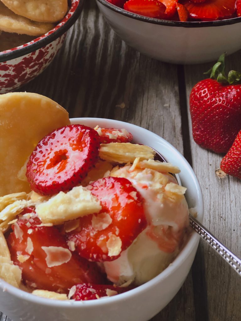 Strawberries and Pie Crust Cookies from Farmwife Feeds are a classic summer treat you eat with ice cream that everyone will love. #strawberries #strawberry #summertreat #icecream
