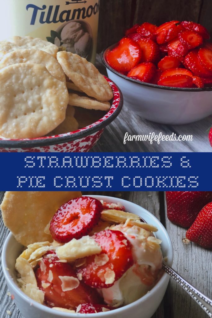 Strawberries and Pie Crust Cookies from Farmwife Feeds are a classic summer treat you eat with ice cream that everyone will love. #strawberries #strawberry #summertreat #icecream