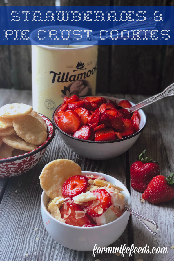 Strawberries and Pie Crust Cookies from Farmwife Feeds are a classic summer treat you eat with ice cream that everyone will love. #strawberries #strawberry #summertreat #icecream