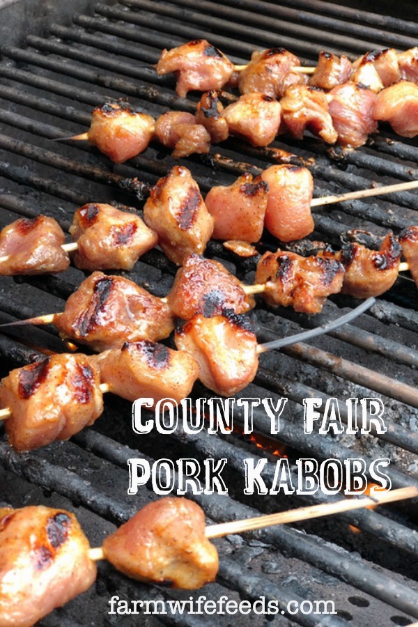 County Fair Pork Kabobs from Farmwife Feeds, a sweet slightly spicy little bite of pork grilled to perfection. #pork #kabobs #grill
