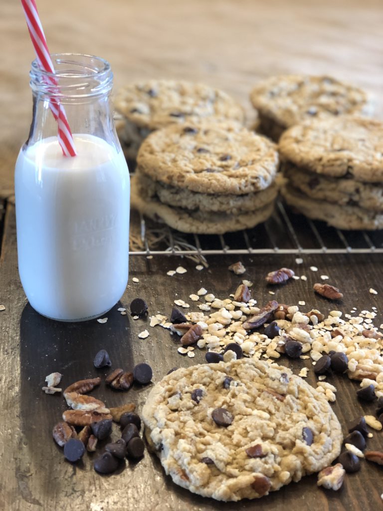 Giant Kitchen Sink Cookies from Farmwife Feeds are a soft chewy cookie you can add anything and everything to. #cookies #giantcookies #homemade #kitchensink