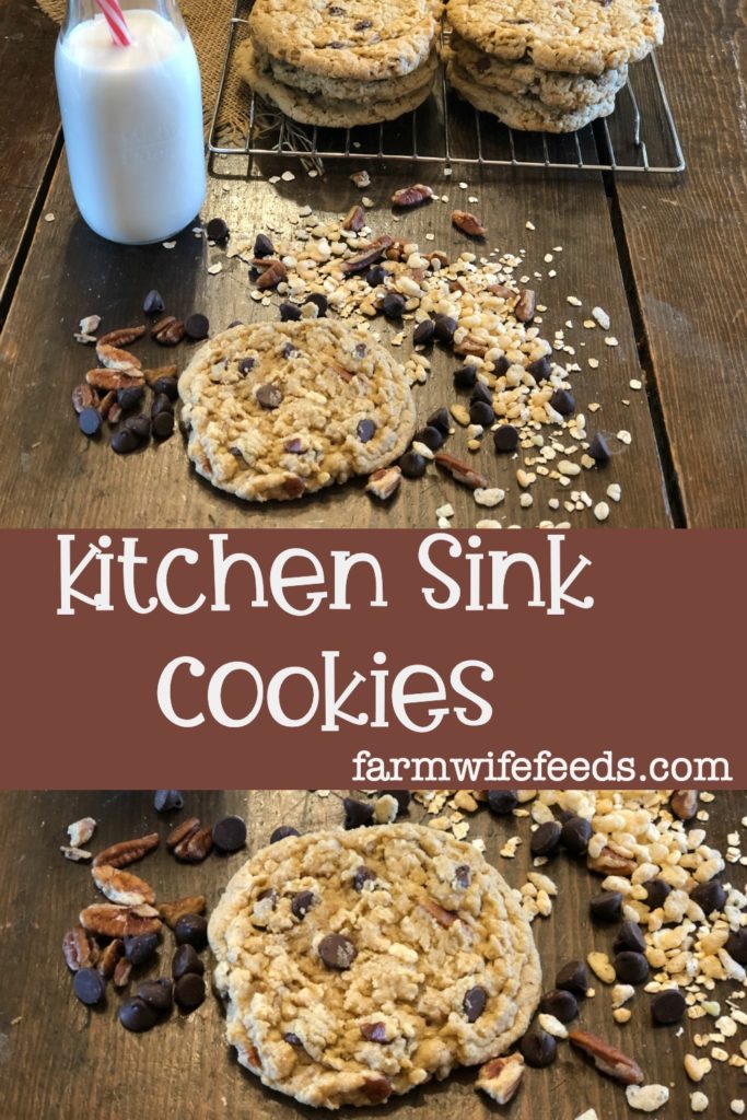 Kitchen Sink Cookies from Farmwife Feeds, everything and anything you like can go in these cookies, chewy crispy and delicious. #cookies #homemade #kitchensink