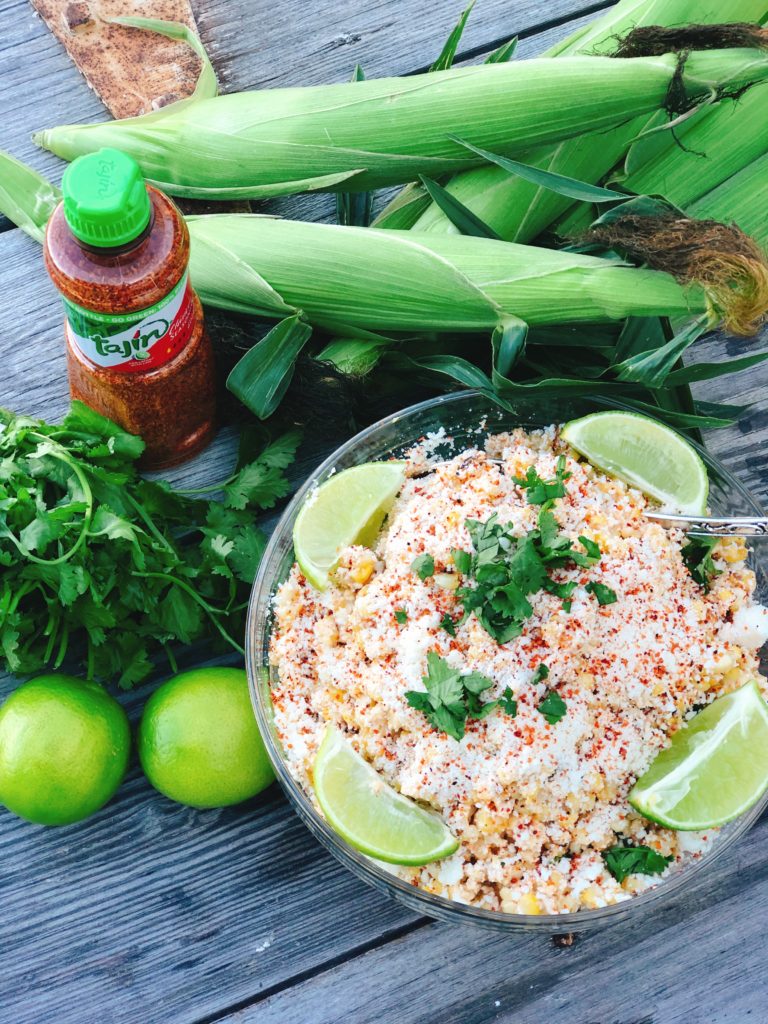 Mexican Street Corn Salad from Farmwife Feeds has all the original flavors of Mexican Street Corn but can be made up ahead and served when you're ready. #mexicanstreetcorn #salad #sweetcorn