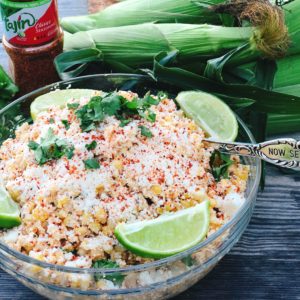 Mexican Street Corn Salad from Farmwife Feeds has all the original flavors of Mexican Street Corn but can be made up ahead and served when you're ready. #mexicanstreetcorn #salad #sweetcorn