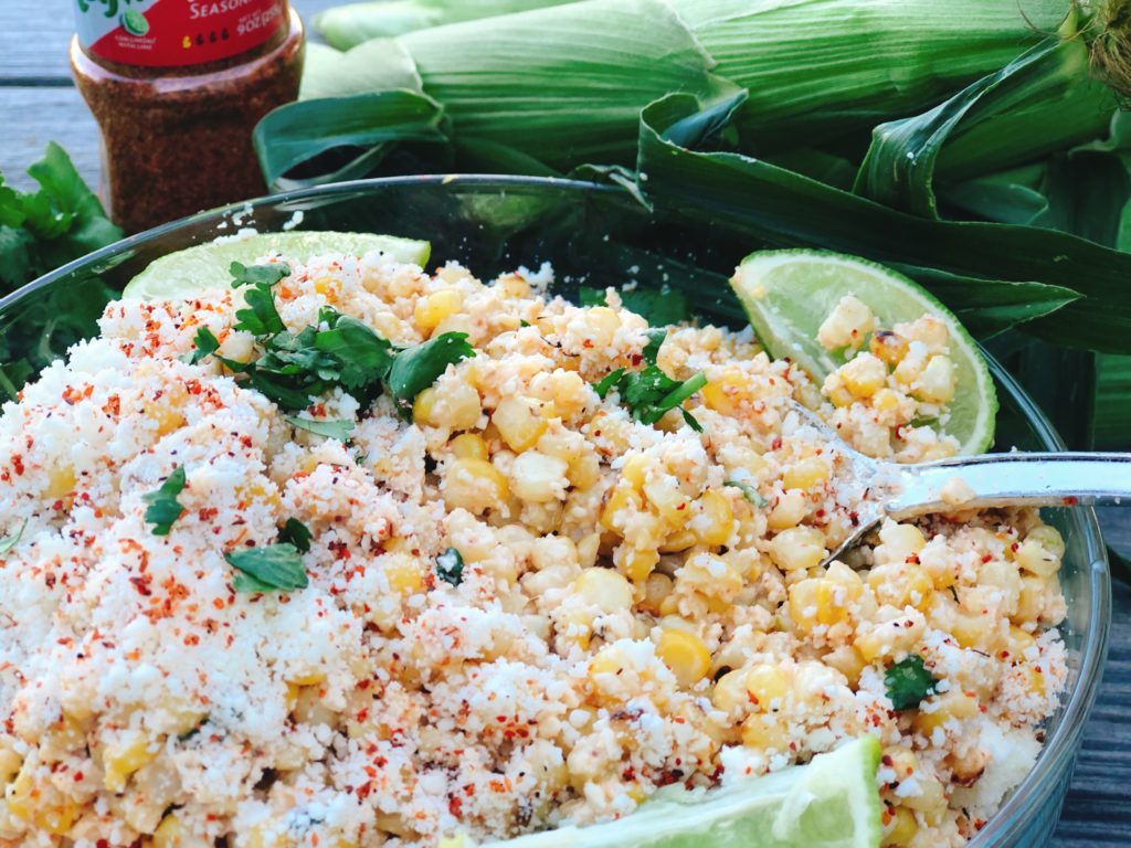 Mexican Street Corn Salad from Farmwife Feeds has all the original flavors of Mexican Street Corn but can be made up ahead and served when you're ready. #mexicanstreetcorn #salad #sweetcorn