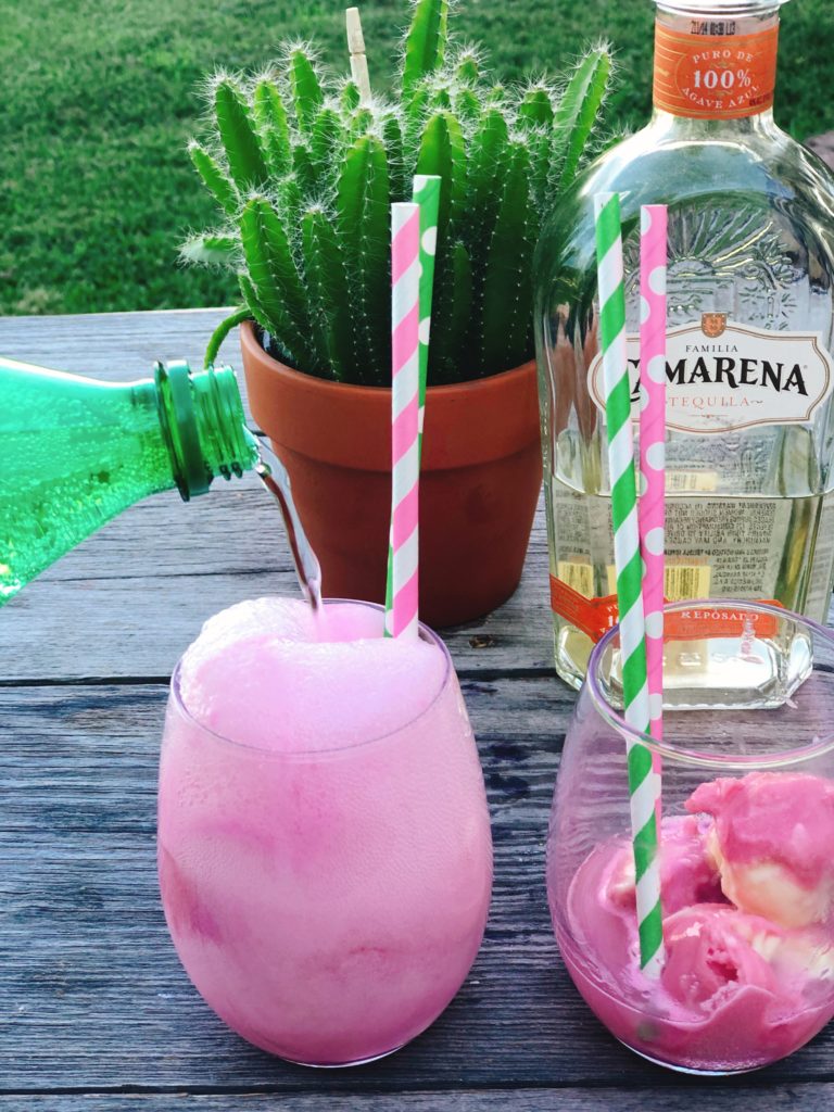 Twisted Cactus Tequila Punch from Farmwife Feeds, 3 ingredients for a fun drink by the glass or in a punchbowl for a crowd! #tequila #punch #sherbet #cocktail #pinkcocktail