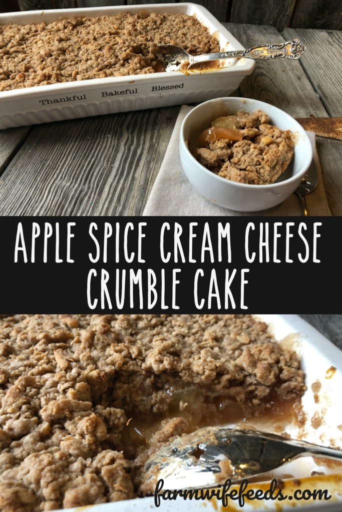 Apple Spice Cream Cheese Crumble Cake from Farmwife Feeds is a simple 4 ingredient dessert that everyone will love. #creamcheese #apple #dessert