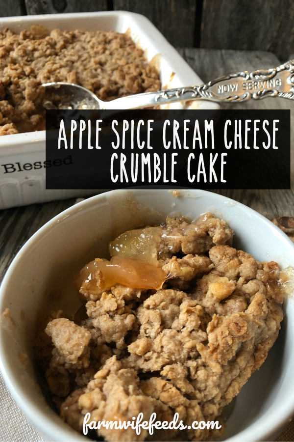 Apple Spice Cream Cheese Crumble Cake from Farmwife Feeds is a simple 4 ingredient dessert that everyone will love. #creamcheese #apple #dessert