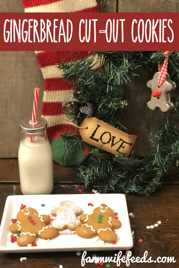 Gingerbread Cut-Out Cookies from Farmwife Feeds is a holiday classic cookie with just the right amount of spice and holds it shape while baking. #gingerbread #cookie #holidaycookie