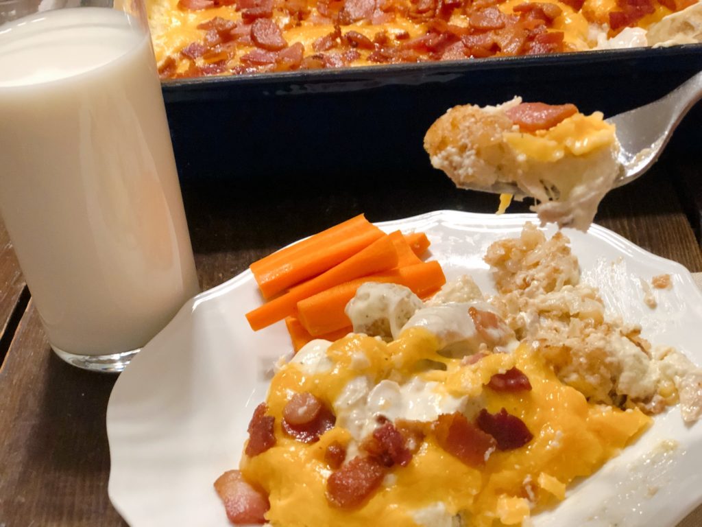 Ranch Chicken Tater Tot Casserole from Farmwife Feeds is a classic hotdish made with chicken and tater tots for an easy supper for the family. #casserole #hotdish #chicken #tatertot