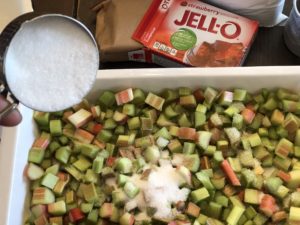 Strawberry Rhubarb Cobbler from Farmwife Feeds, an easy church cookbook dessert that you assemble right in the baking dish. #rhubarb #strawberry #dessert