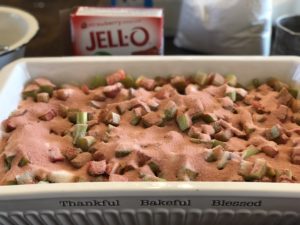 Strawberry Rhubarb Cobbler from Farmwife Feeds, an easy church cookbook dessert that you assemble right in the baking dish. #rhubarb #strawberry #dessert