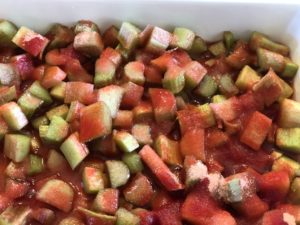 Strawberry Rhubarb Cobbler from Farmwife Feeds, an easy church cookbook dessert that you assemble right in the baking dish. #rhubarb #strawberry #dessert