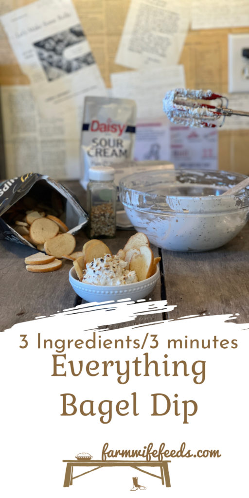 3 Ingredient Everything Bagel Dip from Farmwife Feeds is 3 ingredients and 3 minutes to a delicious snack or to share with company. #everythingbagel #dip #easyrecipe