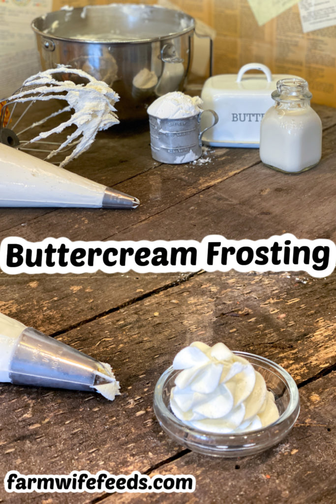 Classic Buttercream Frosting from Farmwife Feeds, creamy rich icing made with 4 simple ingredients that come together in less than 10 minutes. #frosting #buttercream #easyrecipe #icing