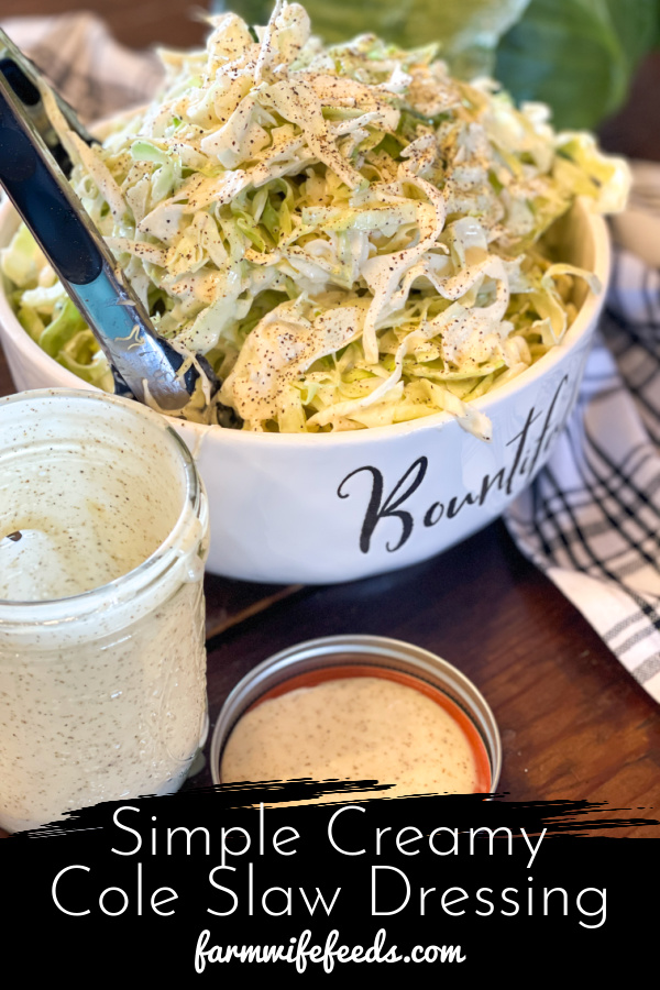 Simple Creamy Cole Slaw Dressing from Farmwife Feeds. A quick easy homemade slaw dressing that is easy to make and keep on hand for an easy Cole Slaw side dish for any meal. #coleslaw #homemade #easy