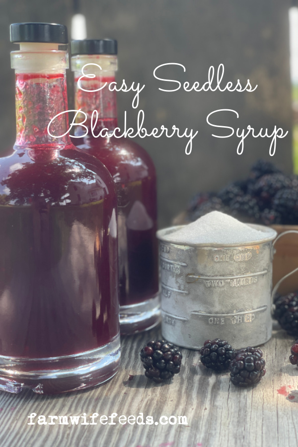 Easy Seedless Blackberry Syrup from Farmwife Feeds. 4 ingredients and less than 30 minutes will bring the fresh taste of summer to your table for breakfast or dessert. #blackberry #blackberries #syrup