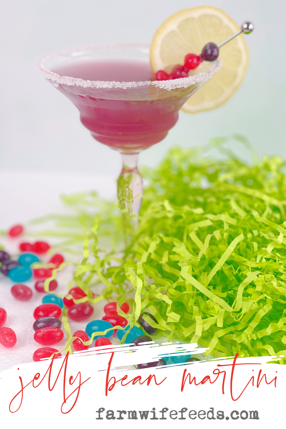 Jelly Bean Martini, Jelly Bean-tini from Farmwife Feeds, a fun Easter version of a vodka martini using your favorite jelly bean flavor. #jellybeans #easter #cocktail #martini