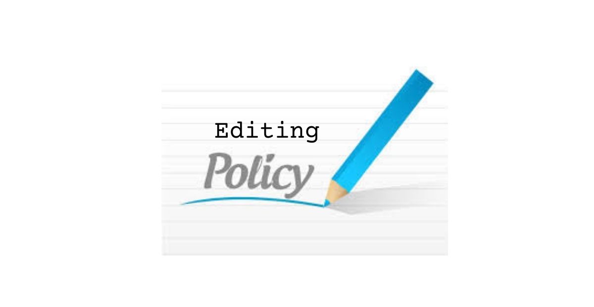 Editing policy graphic with a large blue pencil drawing a line uner the word 'policy' on lined paper.